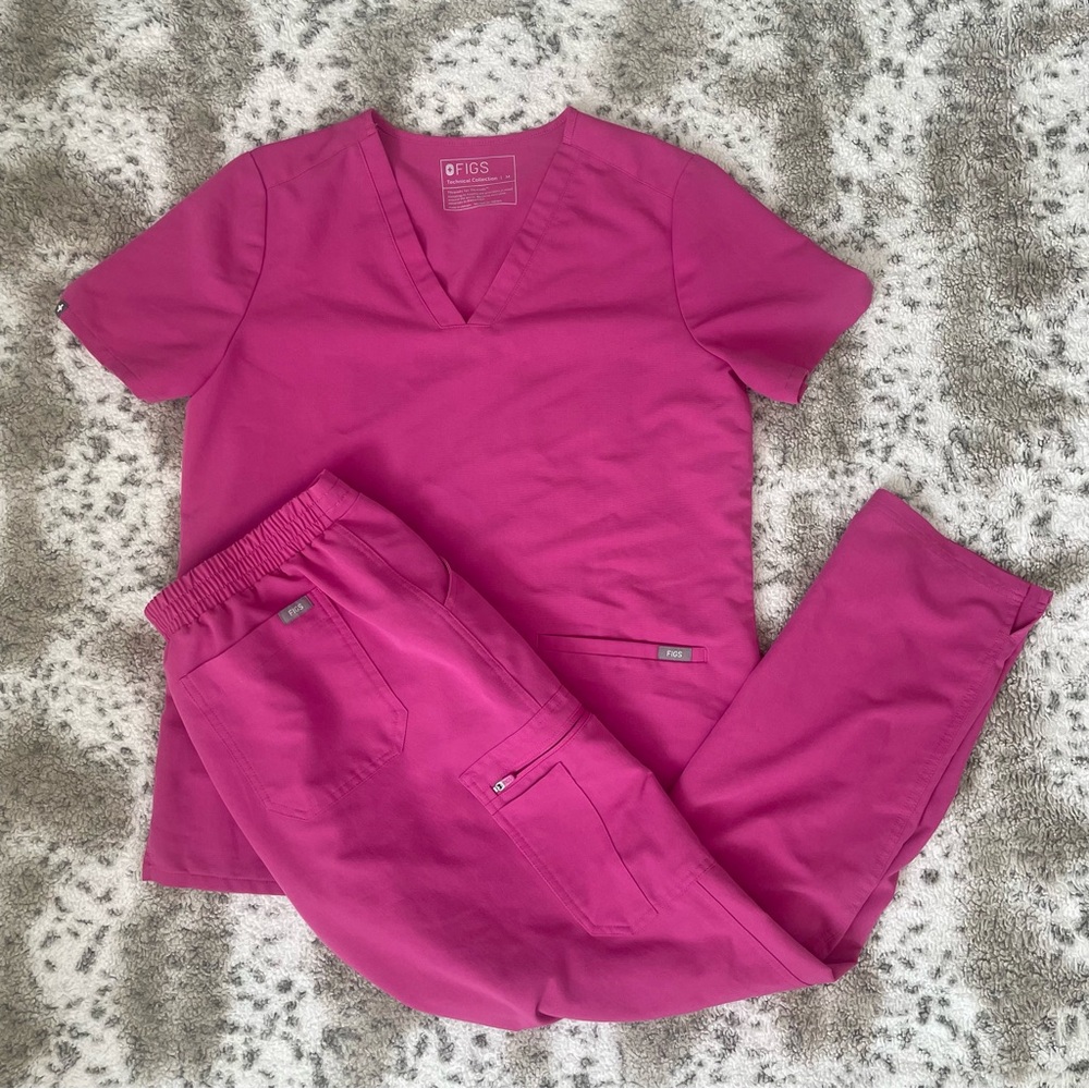 Figs Women's Pink Set- Straight Leg Pants and Scrub Top